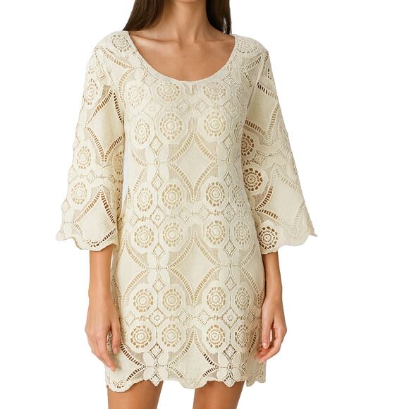 Pretty Angel Cream Lace Crochet Dress Womens Size Med Pullover Knit - Picture 1 of 8